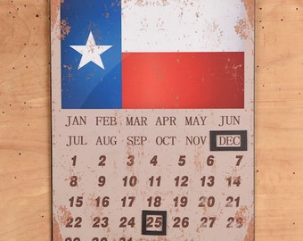 lone star state Texas flag perpetual wall calendar vintage inspired metal sign, Texas decor, Texas gifts for home, ranch decor, Dallas gifts