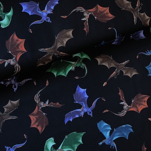 Cotton Fabric Dragon Fantasy Timeless Treasures Black Gift Larp Tabletop Role Player
