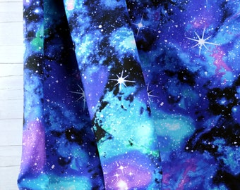 Cotton Fabric Vibrant Galaxy Starry Sky Space Space Night Stars Purple Blue Turquoise Half Meter