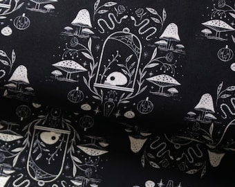 Woven fabric Spooky Toile Gothic Halloween Black US Patchwork Cotton Fabric Modern Forest Meterware Horror Birds Crow Skull Mushrooms Half Meter