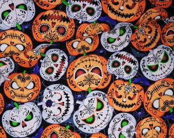 Cotton fabric pumpkin Halloween glows in the dark Glow in the Dark Timeless Treasures woven horror colorful half meter