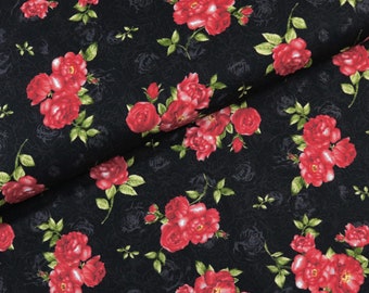 Cotton fabric Red flowers half meter