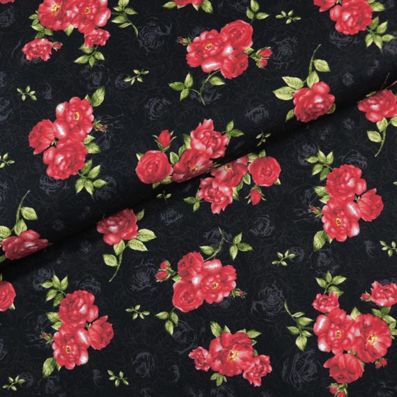 Tela De Algodón Con Estampado De Tulipanes Rojos, Media Yarda Por 58" De Ancho - México