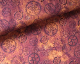 Woven Gear Red Brown Rust Steampunk Premium Fabric US Patchwork Cotton Fabric Gears Vintage Style Brown Black Brass Gold