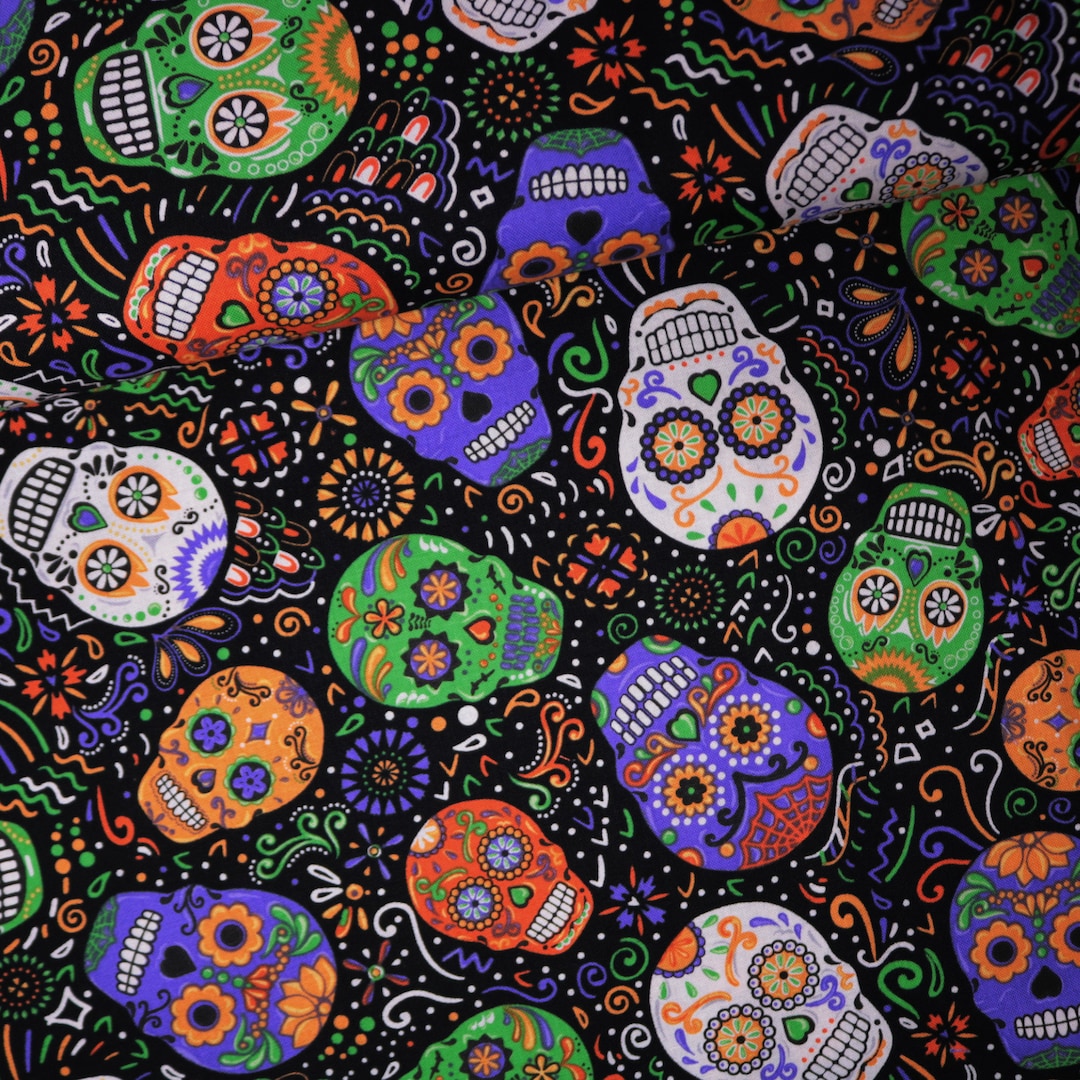 Cotton Fabric Sugar Skulls Halloween Skull Muertos Timeless Treasures ...