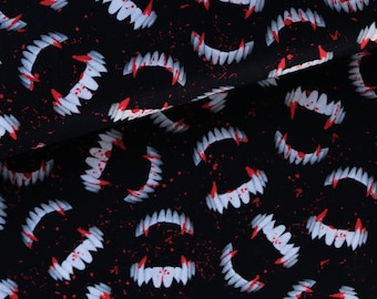 Cotton fabric bite teeth Halloween vampire horror bloody blood mystic magical witches woven fabric modern half meter