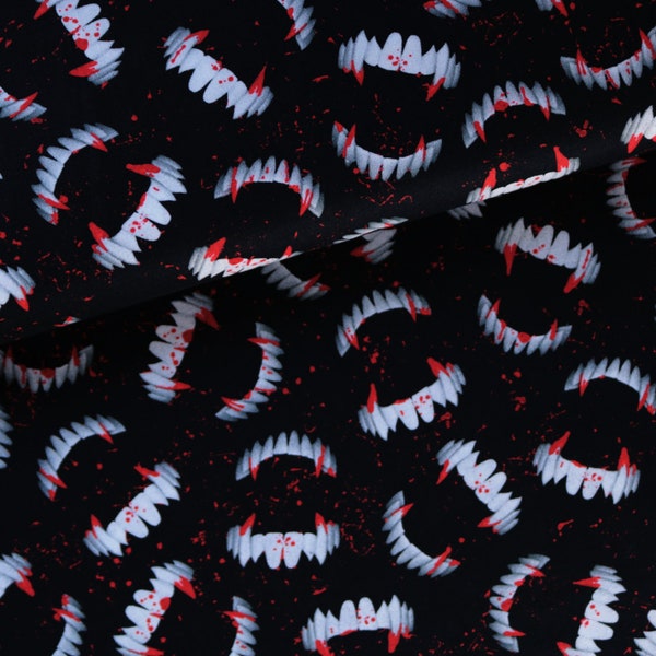 Cotton fabric bite teeth Halloween vampire horror bloody blood mystic magical witches woven fabric modern half meter