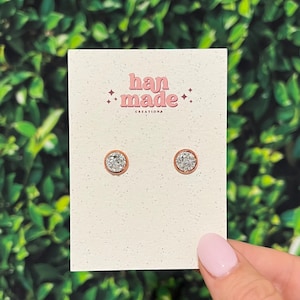 Silver & Rose Gold Earrings, Dainty Earrings, Stud Earrings, Druzy Earrings, Geode Earrings