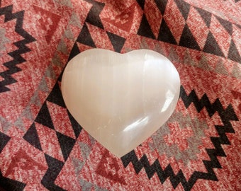 White Selenite Stone - 2&quot; Puffy Heart Palm Stone - Hand Carved Pocket Rock - Crystal Gift - Palm Stone