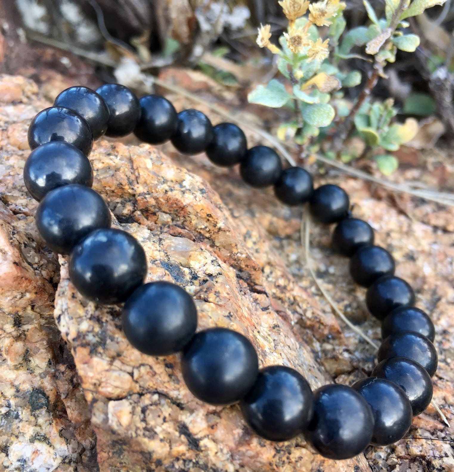 thumbnail image 2 of Shungite Crystal Bracelet – Oval Stone, EMF Protection, Reiki Healing – Stretchy, Polished – Unisex Gift 2 of 4
