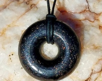 Black Sun Orgonite Donut Pendant:  Handmade Orgonite Necklace, Crystal Gemstone Jewelry