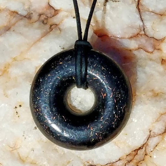 Black Sun Orgonite Donut Pendant:  Handmade Orgonite Necklace, Crystal Gemstone Jewelry