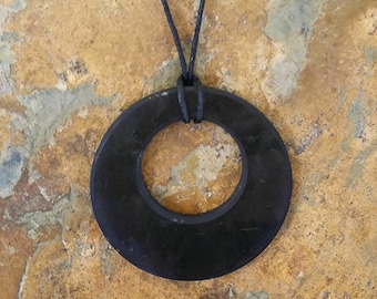 Black Shungite Circle Pendant - 2&quot; Round Eclipse  Necklace -  Jewelry Charm - Mined in Karelin Russia