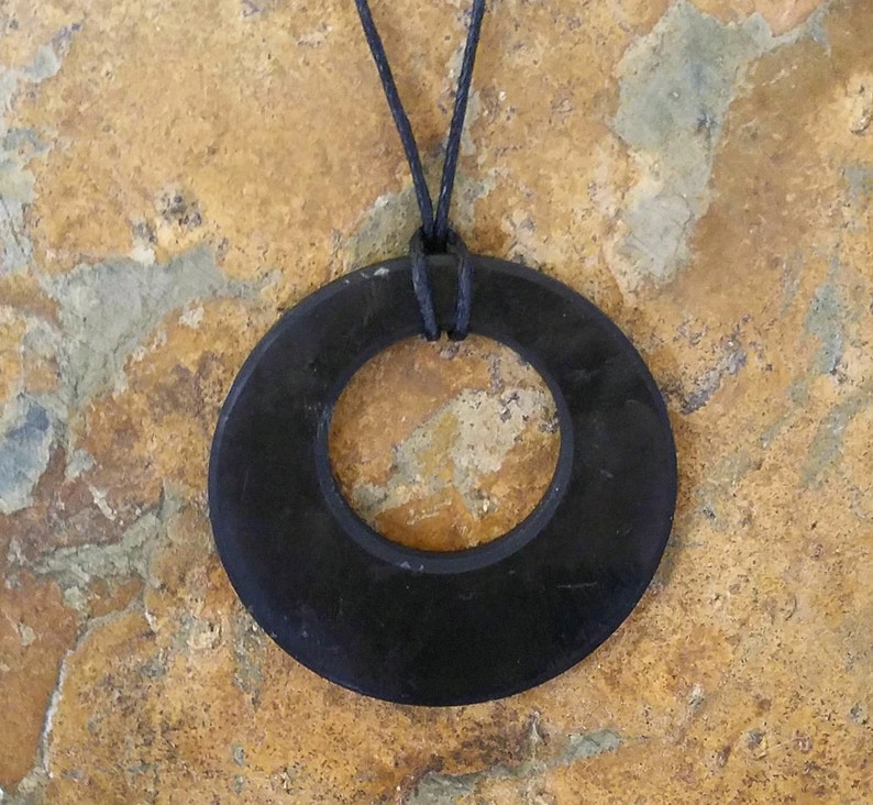 shungite  pendant eclipse pendant with a central hole