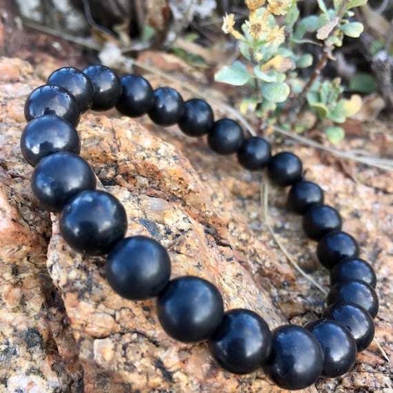 Shungite Bracelet – Polished 8mm Beads, Authentic Russian Gemstone