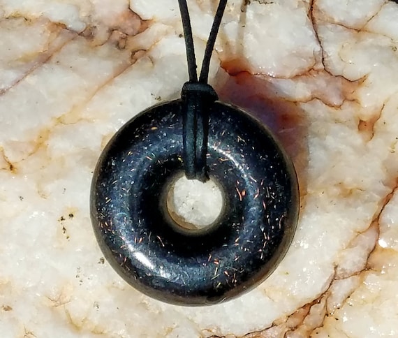 Orgonite® Pendant - Orgone Generator® Necklace - Black Sun Orgonite® Donut Necklace - EMF Protection Jewelry - 30" Black Leather Cord