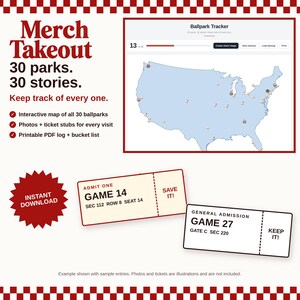 Ballpark Tracker | Digital Baseball Stadium Map + Printable PDF | Visit All 30 Ballparks Bucket List | Stadium Checklist | Baseball Fan Gift