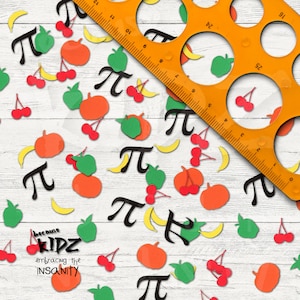 Obst Pi Tischkonfetti / Fun Mathe Partyzubehör - Set von 130 Stück Mit Bananen, Kirschen, Kürbissen, Äpfeln und natürlich Pi / SOFORT LIEFERBAR