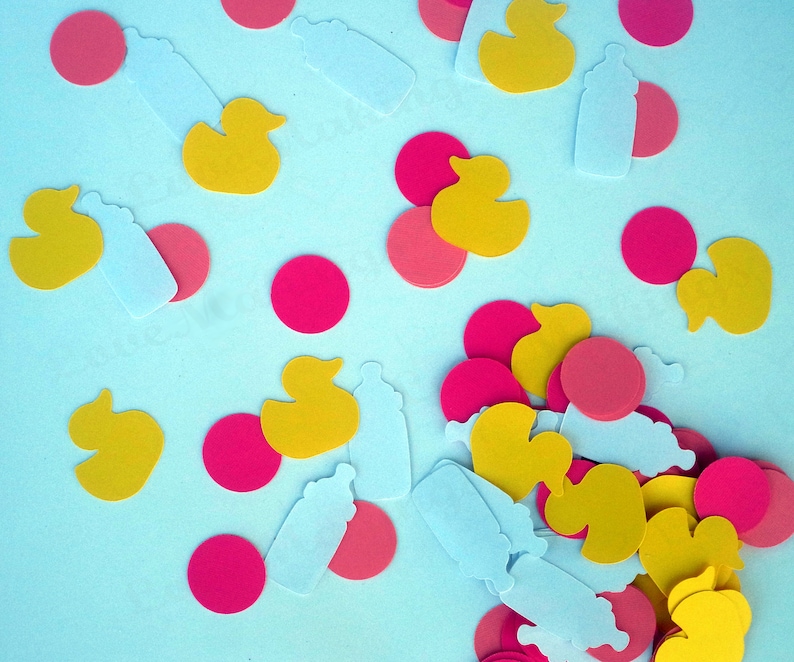 perfect embellishments for invitations and scrapbook Baby Girl Table Confetti with Bottles and Ducks set of 120 pc and READY TO SHIP