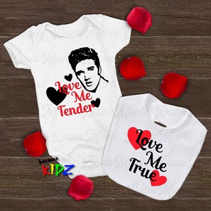 Love Me Tender Elvis Inspired Baby Bodysuit and Bib Set/ Creeper/ Infant Romper - Perfect Gift for New Baby & any Elvis fan-READY to SHIP