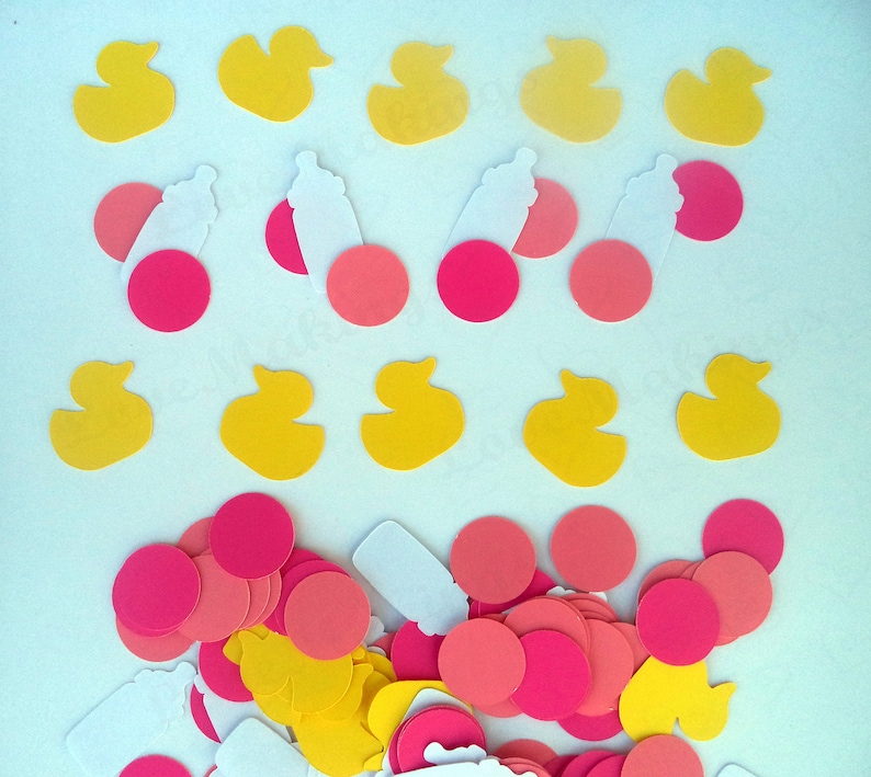 perfect embellishments for invitations and scrapbook Baby Girl Table Confetti with Bottles and Ducks set of 120 pc and READY TO SHIP
