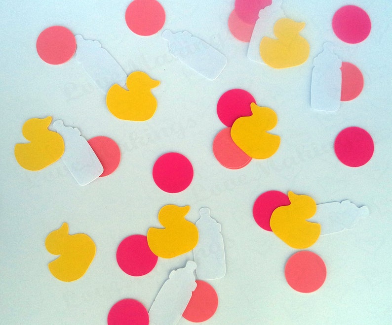 perfect embellishments for invitations and scrapbook Baby Girl Table Confetti with Bottles and Ducks set of 120 pc and READY TO SHIP