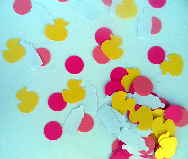 perfect embellishments for invitations and scrapbook Baby Girl Table Confetti with Bottles and Ducks set of 120 pc and READY TO SHIP