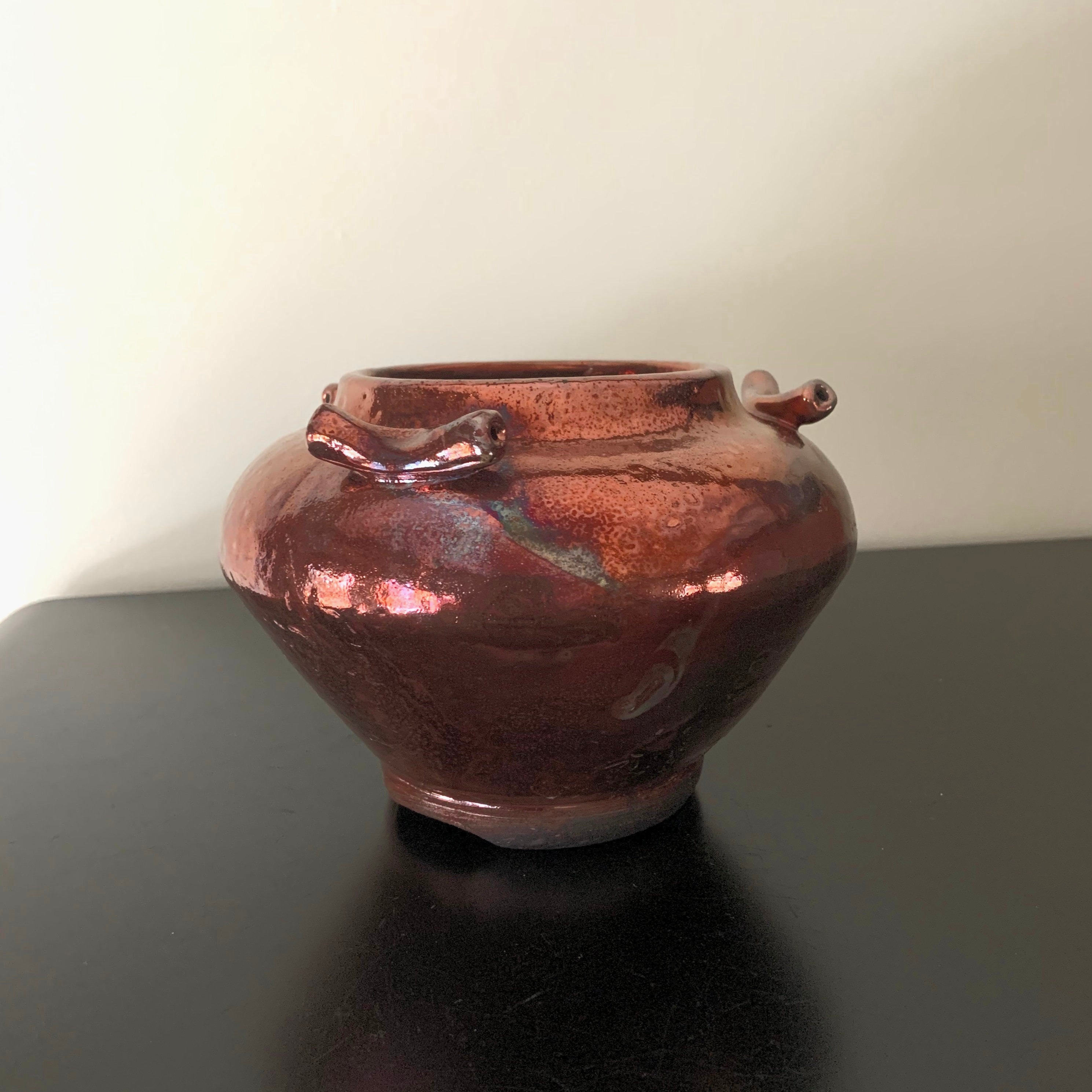 R 20 Raku Pot With Footed Base and Three Bowtie Handles - Etsy