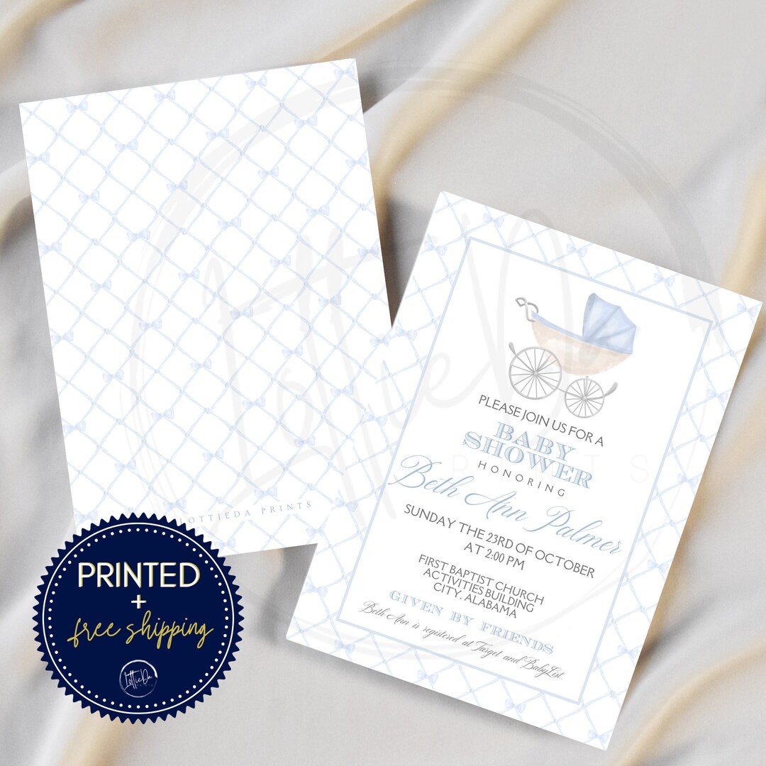 PRINTED Baby Shower Invitations Baby Boy Invitations Etsy