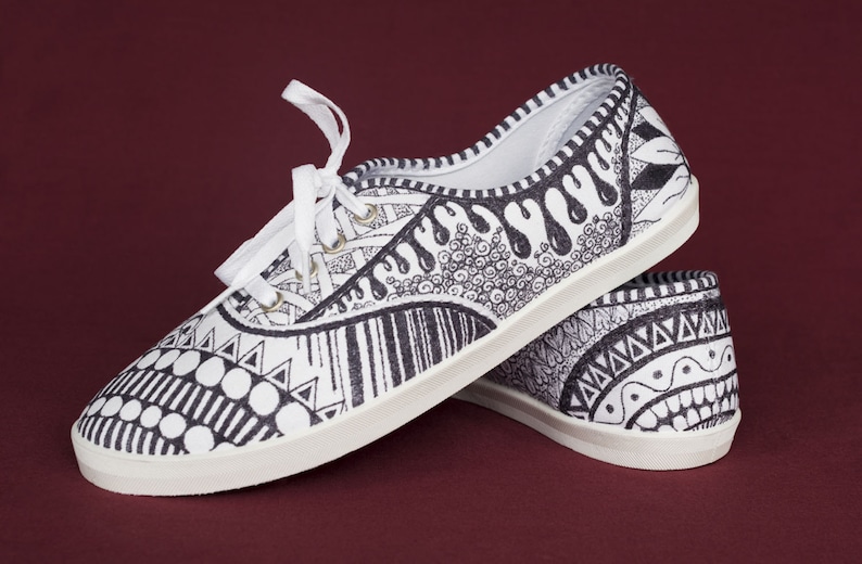 Hand Drawn Zentangle Doodle Canvas Shoes