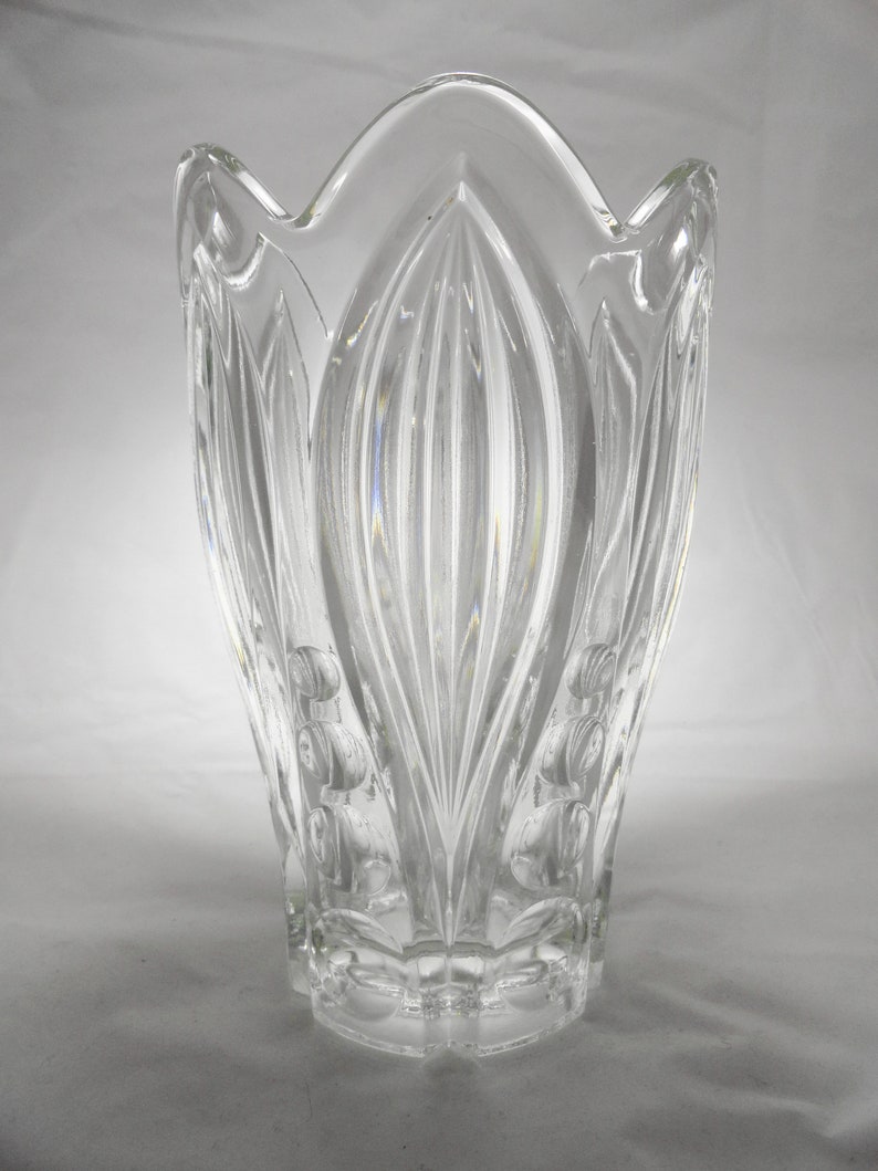 Pressed clear glass lily vase by Rudolf Schrotter pattern number for Teplice Rudolfova Sklo 1960 s pressed clear glass lily vase by rudolf ref=shop home active 1
