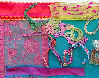Vintage Fabric Collage Grab Bag -Amber Glow