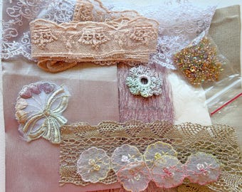 Vintage Fabric Collage Grab Bag -Amber Glow