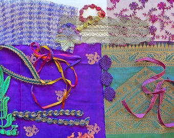 Vintage Fabric Collage Grab Bag -Amber Glow
