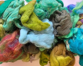 Mixed Wool Tops - 100g - Greens