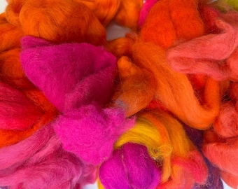 Mixed Wool Tops - 100g - Orange/Pinks