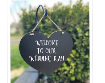 Medium size  Chalkboard signs for your special occasion. Heart Shape with Hanging Rope. Can be personalized *See dimensions below*