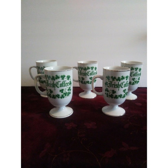 Srt of 5 IRISH COFFEE 10 Oz Pedestal Mug Ireland Blessing Shamrocks Gold  Trim - Etsy