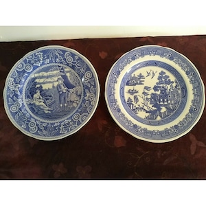Set of 2 Spode Blue Room Collection Georgian Series &#39;Willow&#39; and &#39;Woodman&#39;