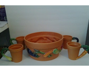 RARE Department 56 Terra Cotta Garden Collection of 4 Mugs and 1 Pot