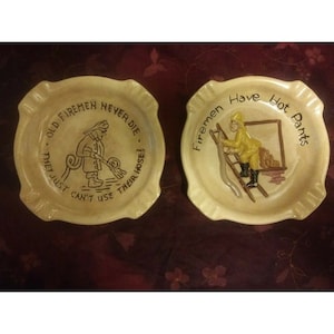 Lot of 2 Vintage Holland Mold Firemen Ashtrays