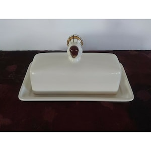 Pottery Barn Gobble Butter Dish with Turkey Knob Collectible Vintage Decor