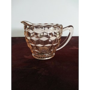 Depression Glass Cube Cubist Pink Creamer Pitcher Vintage Jeanette 