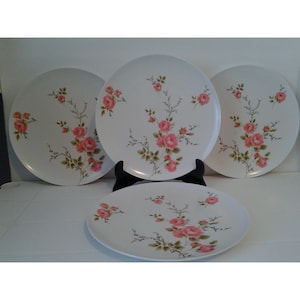 Set of 4 Leonora Prolon Melmac Rose Plates