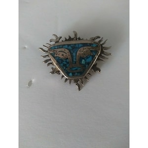 Vintage Mexikanischer Sterling Silber Pin geschildert TS 1979 mit Gesicht