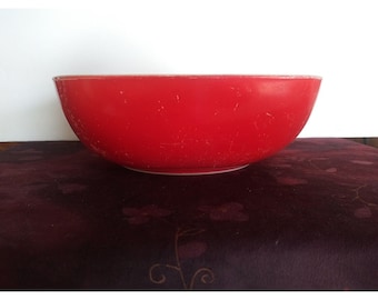 Vintage Pyrex Red Hostess 525B 2 1/2 Quart Square Serving Mixing Bowl AS IS