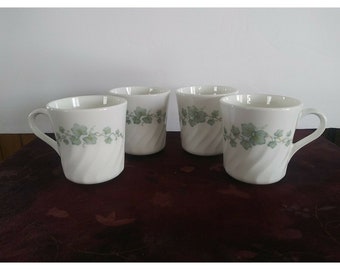 Set Of 4 Corning Ware Corelle Callaway Swirl Ivy Tea Coffee Cups Mugs
