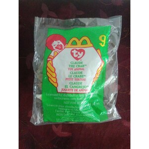 TY Claude the Crab #9 RARE 1993 Tag Beanie Baby McDonald&#39;s Happy Meal 1999