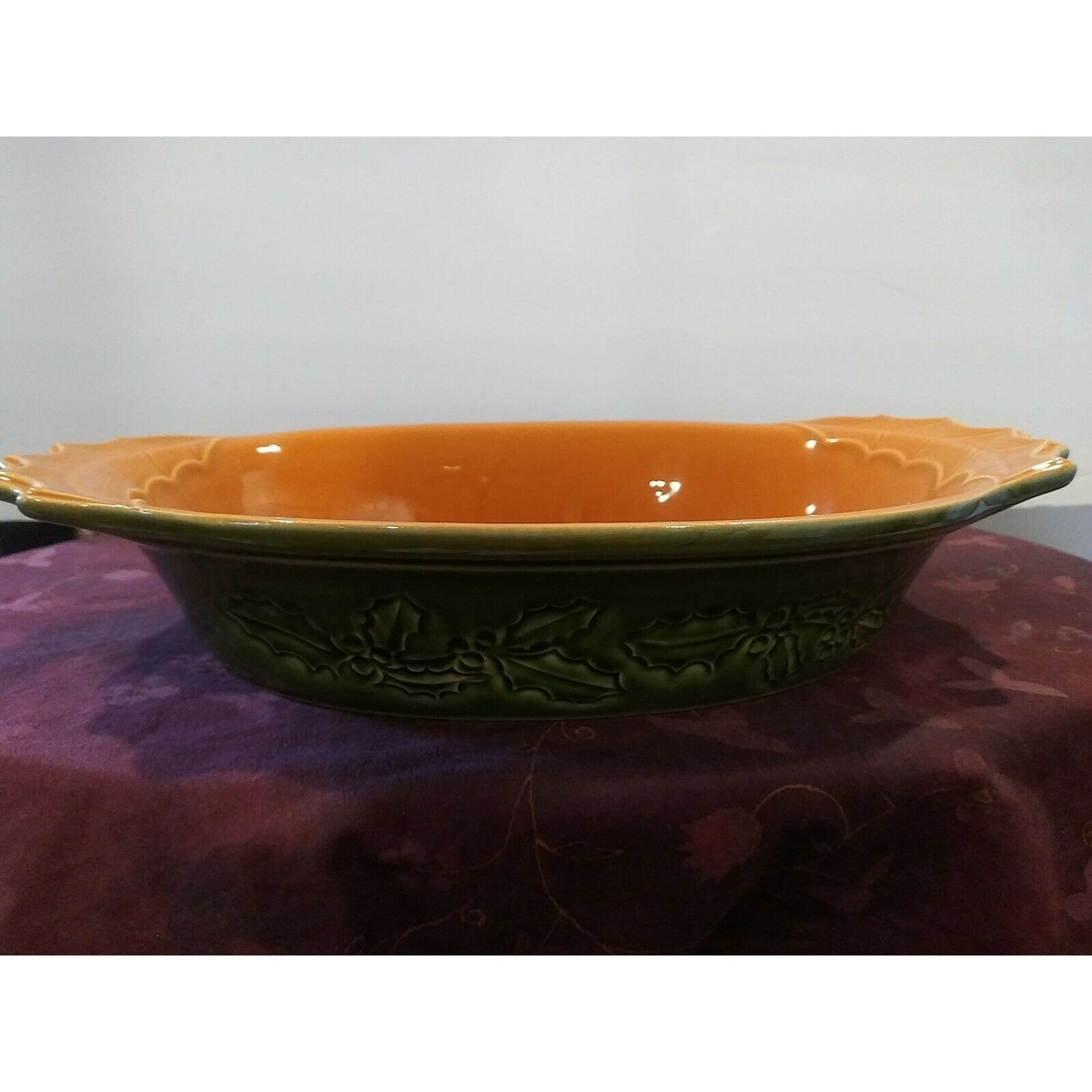 Vintage Appolia Ceramic Casserole Dish Holly Berry Christmas
