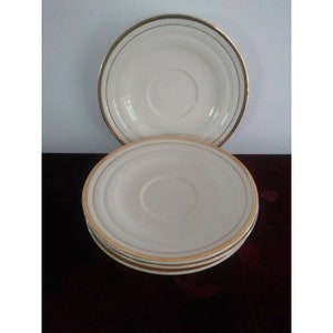 Set Of 4 RARE Art Deco The Aristocrat By Leigh Potters Saucers 22k Gold